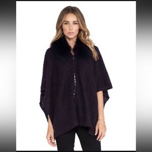 Alice + Olivia navy Poncho with Fur Collar